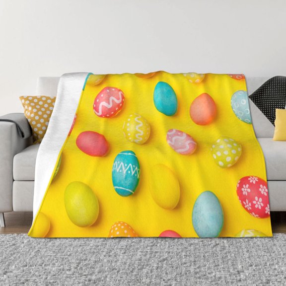 Fuzoiu Easter eggs (2) Print Flannel Blanket,Throw Blanket,Flannel Home Decor,Fleece Bed Blankets,Cozy Soft Blanket for Bed, Sofa, Camping, and Travel-40"x30"