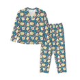 thumbnail image 1 of Fuzoiu Eggs Toast Bacon And Arugula Print Women's Long-Sleeved Pajama,Lounge Button Down Nightwear,Womens Notch Collar Pajama Set-Medium, 1 of 7