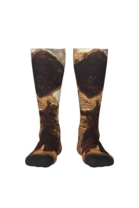 Egyptian Cat Pharaoh Magic Print Adult Stockings,Crew Socks,Unisex Fashion Socks, Casual Sports Socks,Comfortable Crew Socks for Everyday Wear and Sports