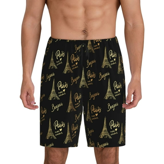 Fuzoiu Eiffel Tower Print Pajama Shorts for Men, Men's Pajama Bottoms,Mens Lounge Sleepwear,Pajama Pants with Pocket-4X-Large