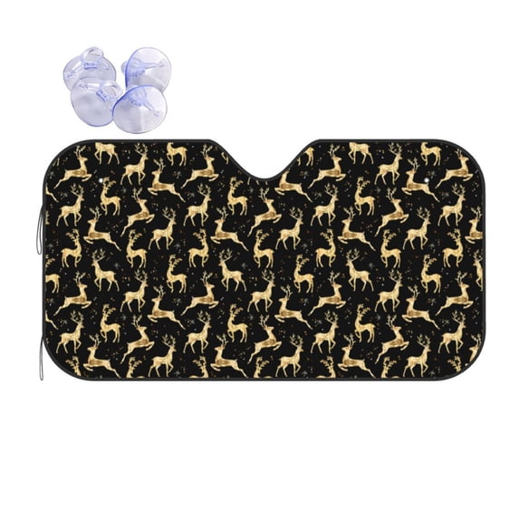 Fuzoiu Elegant Gold Moose Print Car Windshield Sun Shade,Block Uv Rays Sunshade,Foldable Front Window Sun Visor Protector for Car,SUV,Truck-Keep Vehicle Cool-Elegant Gold Moose