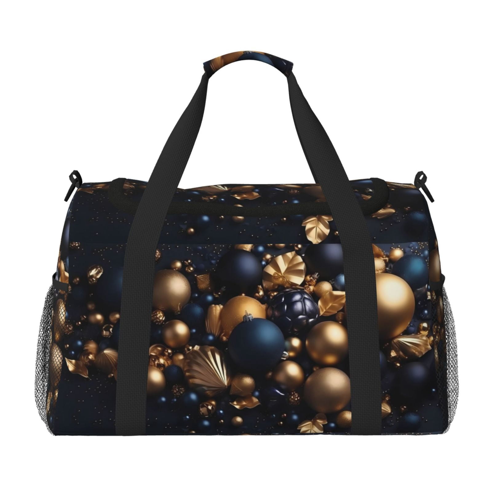 Fuzoiu Elegant Golden Blue Ornaments Print Travel Duffle Bag,Carry On Tote Bags,Duffel Bag,Sport Gym Bag, Hospital Bag for Labor and Delivery, Overnight Bag,Luggage Bag