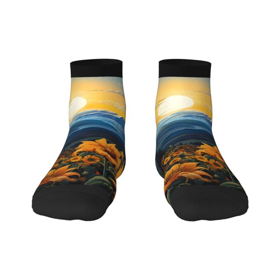 Fuzoiu Elegant Sunset Sunflower Print Adult Socks, Crew Moisture-wicking Socks, Unisex Cushion Crew Socks,Casual Sports Ankle Socks