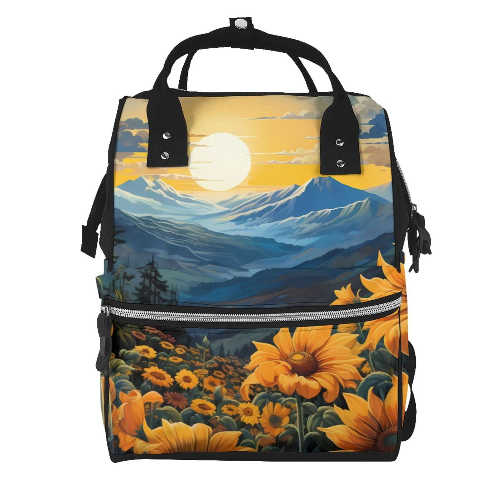 Fuzoiu Elegant Sunset Sunflower Print Diaper Bag Backpack,Baby Essentials Travel Tote,Multi function Waterproof Diaper Bag, Travel Essentials Baby Bag - Unisex