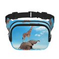 thumbnail image 1 of Fuzoiu Elephant Giraffe Print Unisex Square Double Layer Waist Bag,Crossbody Fanny Pack Travel Workout Accessory, 1 of 9