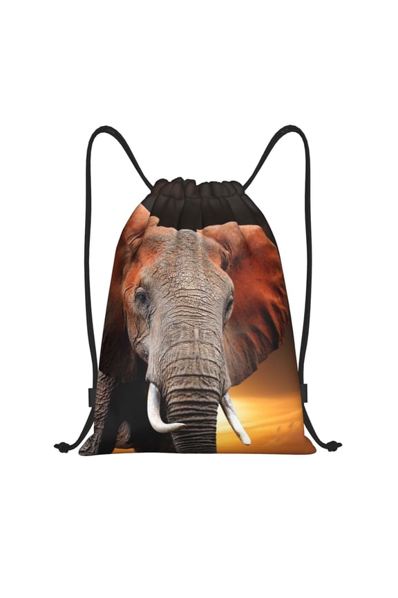 Elephant Sunset in Kenya Print Drawstring Backpack for Gym, Travel, Yoga,Sports Sackpack String Bag for Women Men-Small