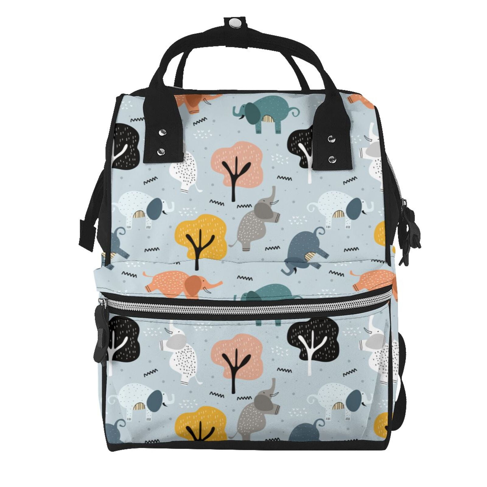 Fuzoiu Elephant Tree Print Diaper Bag Backpack,Baby Essentials Travel Tote,Multi function Waterproof Diaper Bag, Travel Essentials Baby Bag - Unisex