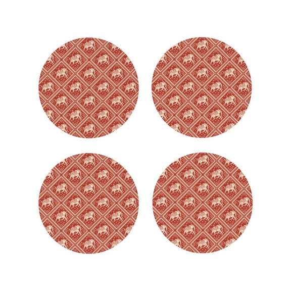 Fuzoiu Elephant animal Print Leather Coasters Set,Drink Coasters Set of 4,for Tabletop Protection, Durable PVC Coasters,Home Décor and Housewarming Gift-Round Shape