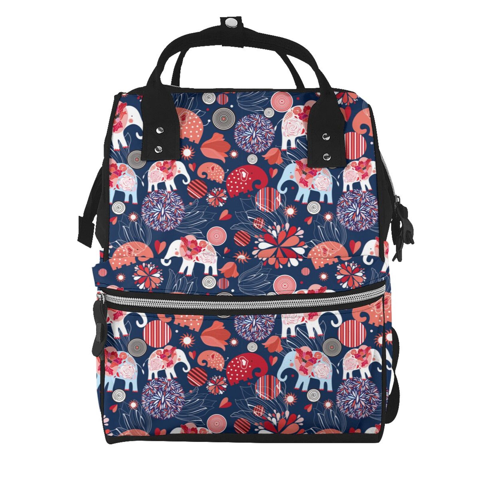 Fuzoiu Elephants Print Diaper Bag Backpack,Baby Essentials Travel Tote,Multi function Waterproof Diaper Bag, Travel Essentials Baby Bag - Unisex