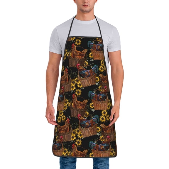 Fuzoiu Embroidery Chicken Rooster And Sunflowers Print Waterproof Apron, Kitchen Apron for Women Men Chef, Apron for Christmas Dinner Party Cooking Baking Crafting House Cleaning Kitchen