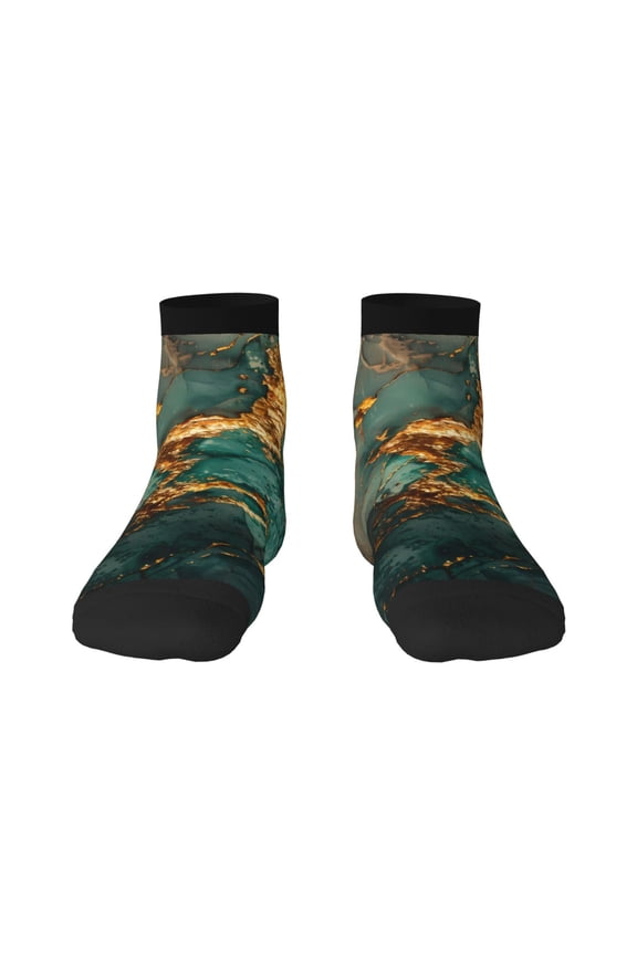 Emerald Color Gold Marble Print Adult Socks, Crew Moisture-wicking Socks, Unisex Cushion Crew Socks,Casual Sports Ankle Socks