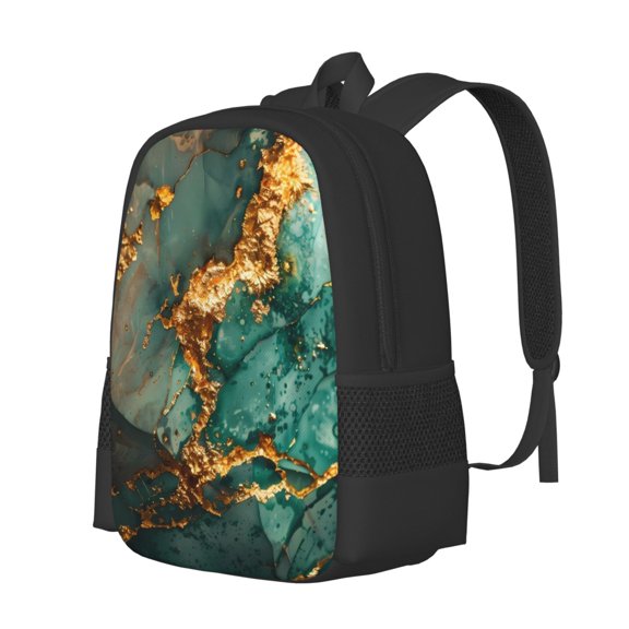 Fuzoiu Emerald Color Gold Marble Print Large Capacity Backpack,Travel Backpack,Laptop Bag,College School Rucksack Bag,for School, Travel & Outdoor Activities