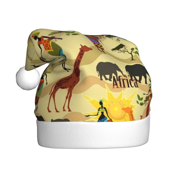 Fuzoiu Ethnic African Print Santa Hat Christmas Hat for Adults,Santa Hats with Pompom, Unisex Xmas Holiday Hat for Christmas New Year Festive Party Supplies