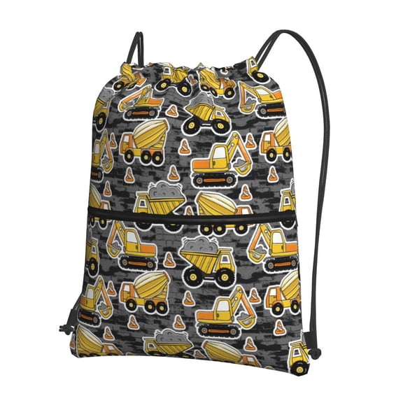 Fuzoiu Excavator At Work Print Drawstring Backpack Water Resistant String Bag Sports Sackpack Gym Sack for Men Women