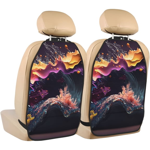 Fuzoiu Explosive Fluid Splash Art Print 2 Pack Kick Mat Back Seat Protector With 3 Storage Pockets, Universal Car Seat Back Organizer For Kids Pets, Waterproof Backseat Protector For Most Car