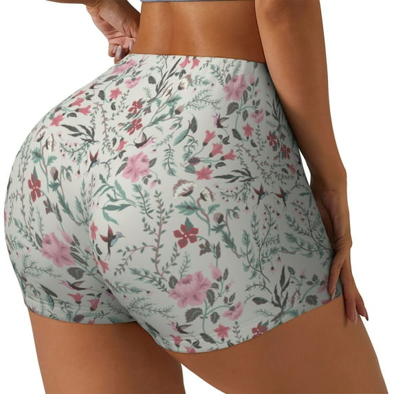 Fuzoiu Fairy Floral Print Women's Workout Shorts,Workout Biker Shorts Women,Exercise Fitness Shorts,Scrunch Short, Athletic Shorts for Gym Yoga Running Sport Active-XX-Large