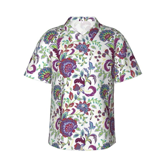 Fuzoiu Fairy Flower Print Hawaiian Shirt for Men, Summer Beach Casual Short Sleeve Button Down Shirts, Men’s Beach Summer Shirts with Pocket,X-Large