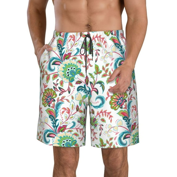 Fuzoiu Fairy Flower Print Men's Beach Shorts,Men's Swim Trunks,Quick Dry Board Shorts with Pockets,Men's Bathing Suits for Surfing, Running, and Casual Wear-Small