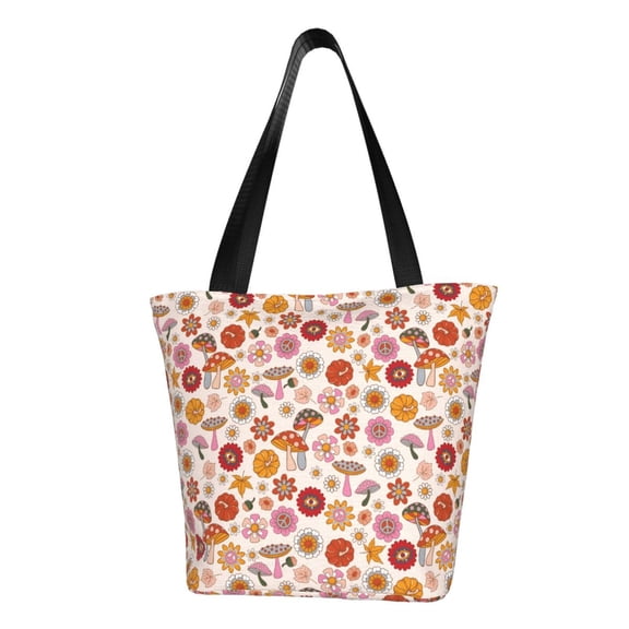 Fuzoiu Fall 70s Groovy Hippie Print Large Capacity Shoulder Bag for Women,Large Capacity Office Purse,Laptop Tote Bag,Casual Everyday Tote for Work Beach Travel and Shopping Grocery