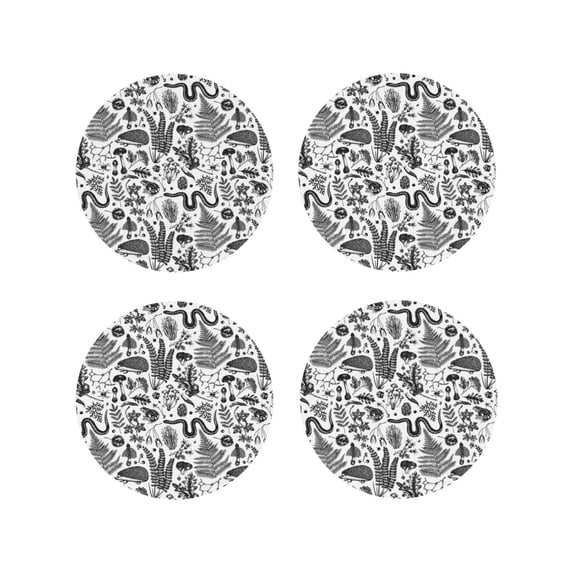 Fuzoiu Fall Forest Print Leather Coasters Set,Drink Coasters Set of 4,for Tabletop Protection, Durable PVC Coasters,Home Décor and Housewarming Gift-Round Shape