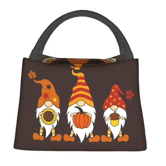 Fuzoiu Fall Gnomes Print Portable Insulation Lunch Bag,Large Lunch Box,Container Reusable Leakproof Tote for Work, Travel, and Outdoor Activities