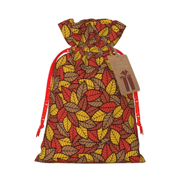 Fuzoiu Fall Leaves Print Christmas Gift Bag,Burlap Gift Bag with Drawstring Closure & Hang Tag,Perfect for Holidays, Birthdays, and Special Occasions-Medium