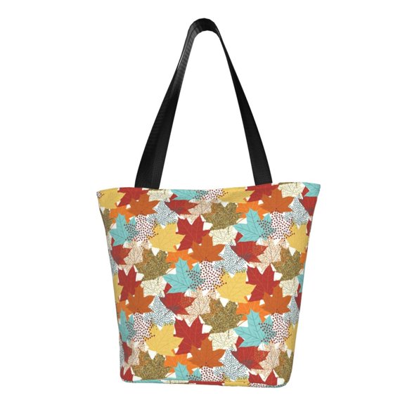 Fuzoiu Fall Maple Leaves Print Large Capacity Shoulder Bag for Women,Large Capacity Office Purse,Laptop Tote Bag,Casual Everyday Tote for Work Beach Travel and Shopping Grocery