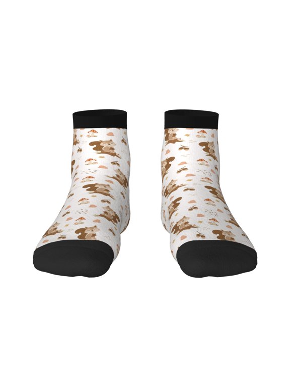 Fall Squirrel Print Adult Socks, Crew Moisture-wicking Socks, Unisex Cushion Crew Socks,Casual Sports Ankle Socks