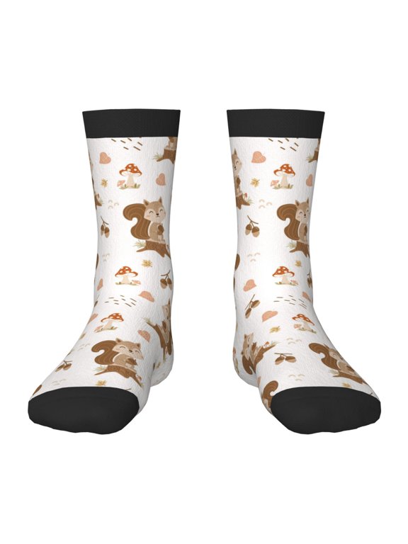 Fall Squirrel Print Kids Socks For Boys Girls,Grip Crew Socks with Non Slip,Lightweight Stretch Crew Socks,Toddlers Crew Boot Socks