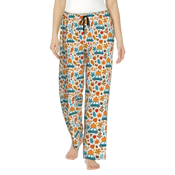 Fuzoiu Falling Pumpkins On Car Print Women's Pajama Pants,Lounge Pants with Drawstring and Pockets, Casual Pjs Sleep Bottoms, Women's Sleep Pants-Medium