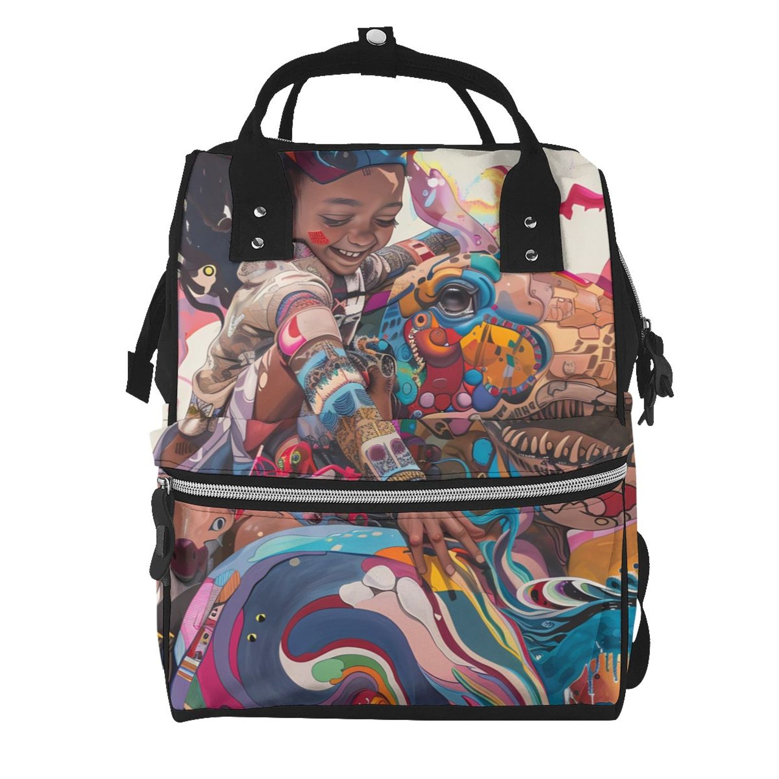Fuzoiu Fantasy Colorful Beast Print Diaper Bag Backpack,Baby Essentials Travel Tote,Multi function Waterproof Diaper Bag, Travel Essentials Baby Bag - Unisex