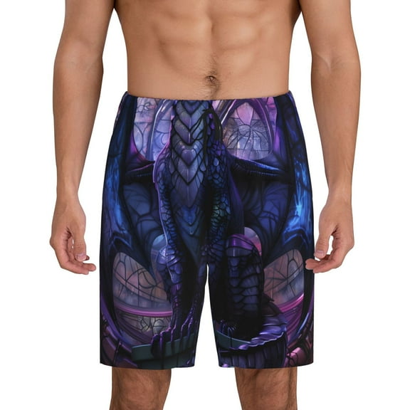 Fuzoiu Fantasy Dragon In Cathedral Print Pajama Shorts for Men, Men's Pajama Bottoms,Mens Lounge Sleepwear,Pajama Pants with Pocket-X-Large
