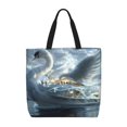thumbnail image 1 of Fuzoiu Fantasy Swan Yacht Design Print Durable Tote Bag,Shoulder Bag with Zipper Closure,Casual Tote's Handbag,for Daily Use, Shopping, School, Work, 1 of 7