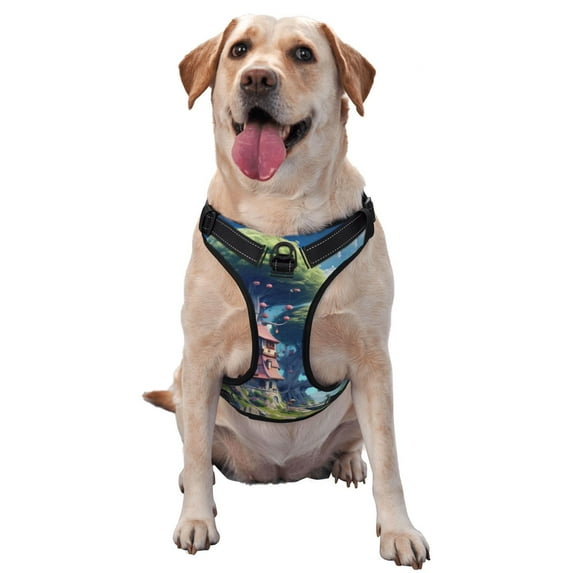 Fuzoiu Fantasy Treehouse Planet Scene Print Reflective Dog Harness,Adjustable, Breathable Pet Vest,Dog Harness No Pull,No Choke Pet Vest for Small, Medium, and Large Dogs-Medium