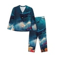 thumbnail image 1 of Fuzoiu Fantasy Underwater Adventure Print Women's Long-Sleeved Pajama,Lounge Button Down Nightwear,Womens Notch Collar Pajama Set-Small, 1 of 7