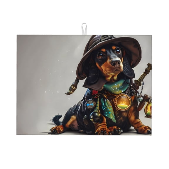 Fuzoiu Fantasy Wizard Dog Art Print Absorbent, Reversible Microfiber Dish Drying Mat for Kitchen, Dish Drying Pad for Dishes, Utensils, Pots and Pans, Extra Large 18 Inch x 24 Inch