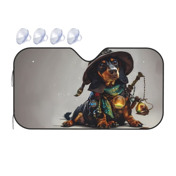 Fuzoiu Fantasy Wizard Dog Art Print Car Windshield Sunshade,Foldable Reflective Sun Visor,Windshield Sun Shade,UV Rays Sun Visor Shade,Auto Front Sun Shield Shade-Medium