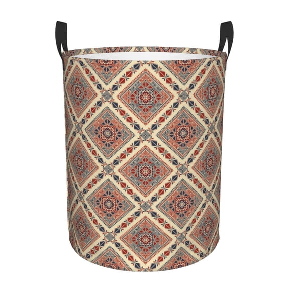 Fuzoiu Fashion Tatreez Print Circular Hamper,Laundry Basket with Handle,Collapsible Laundry,Dirty Clothes Storage Basket,for Bedroom Bathroom Dorm Living Room-Small