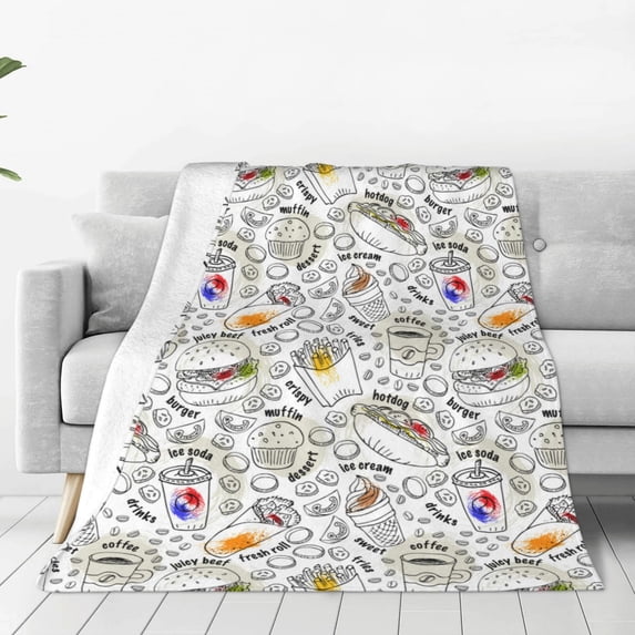 Fuzoiu Fastfood 2 Print Ultra-Soft Micro Fleece Blanket,All Seasons Flannel Throw, Lightweight Blanket for Bed, Sofa, Couch, Movie Night, Camping, and Travel-60"x50"
