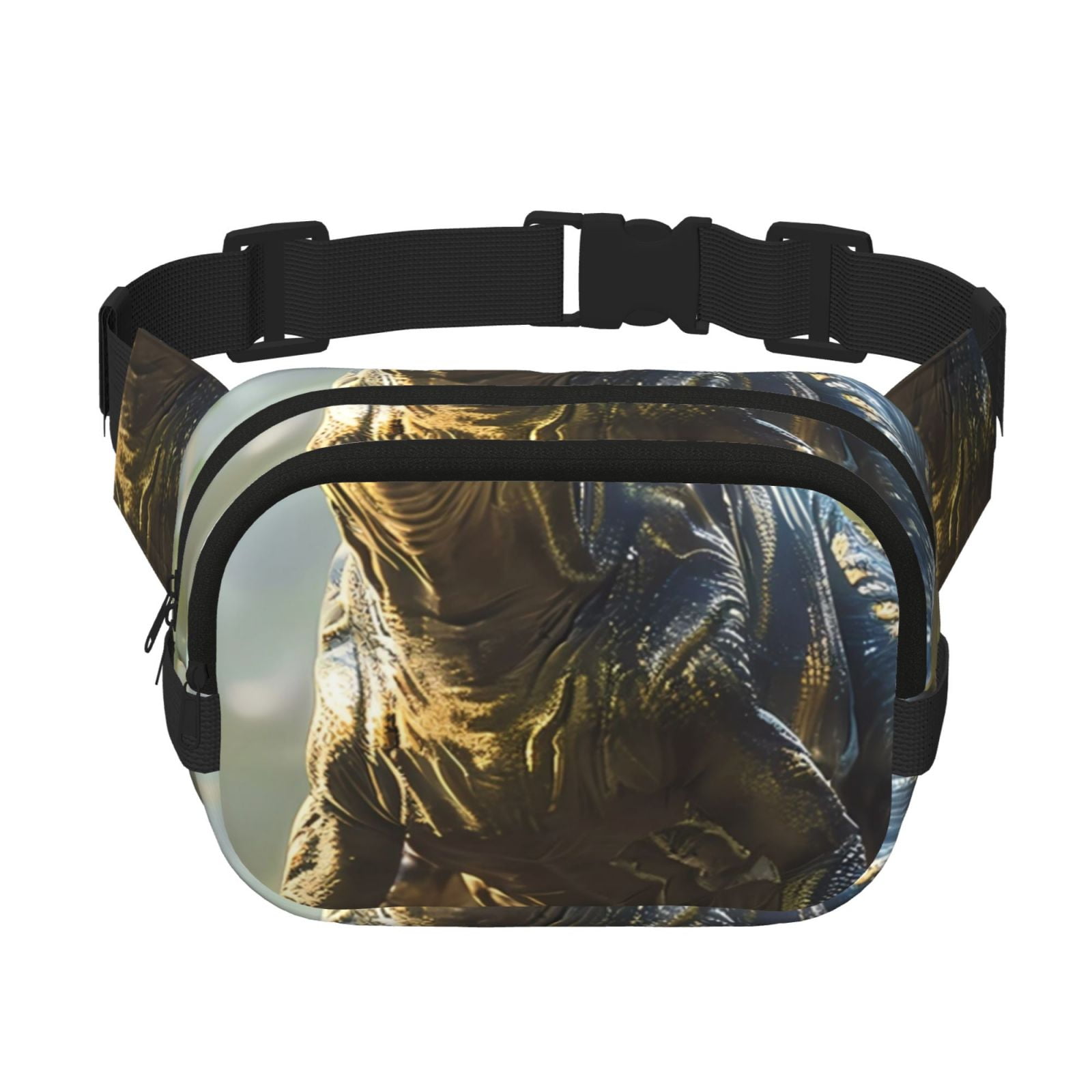 Fuzoiu Ferocious Dinosaur Print Unisex Square Double Layer Waist Bag,Crossbody Fanny Pack Travel Workout Accessory