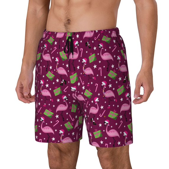 Fuzoiu Festive Flamingos Print Men's Swim Shorts,Quick-Dry Double-Layer Swim Trunks,Board Trunks,Beach Shorts Swimwear Bathing Suits-Large