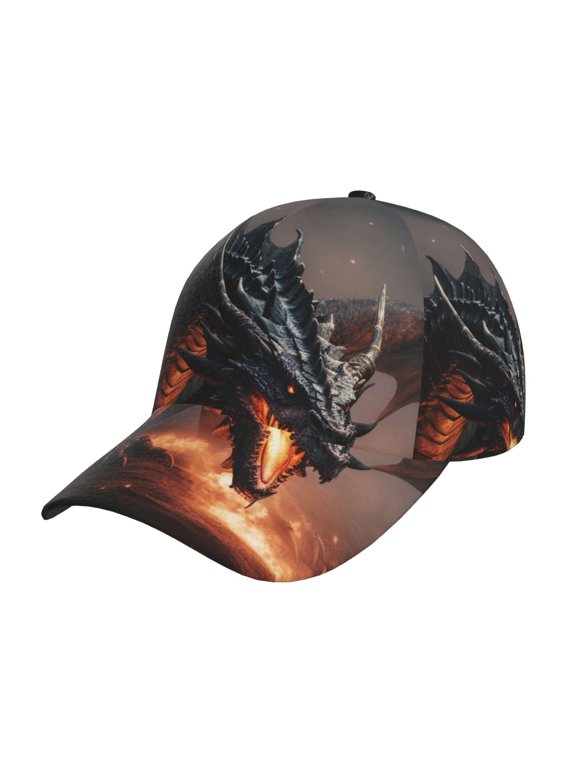 Fiery Black Dragon Attack Print Adjustable Baseball Cap for Men and Women, Unisex Sports Hat, Sun Protection Hat for Running Workouts and Outdoor Activities All Seasons