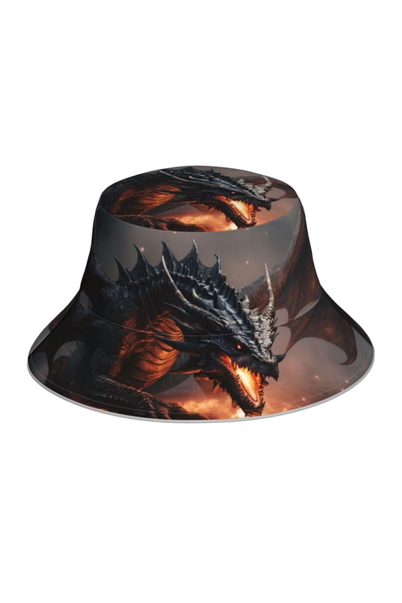 Fiery Black Dragon Attack Print Reflective Bucket Hat,Outdoor Hat for Men and Women,Bucket Hat for Travel Fishing Hunting Summer Camp