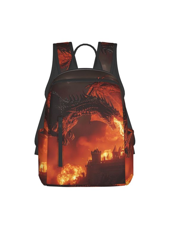 Fiery Dragons Castle Attack Print Lightweight Daypack,Weekender Bag for Men and Women, Travel Backpack with Padded Straps for School, Travel & Work