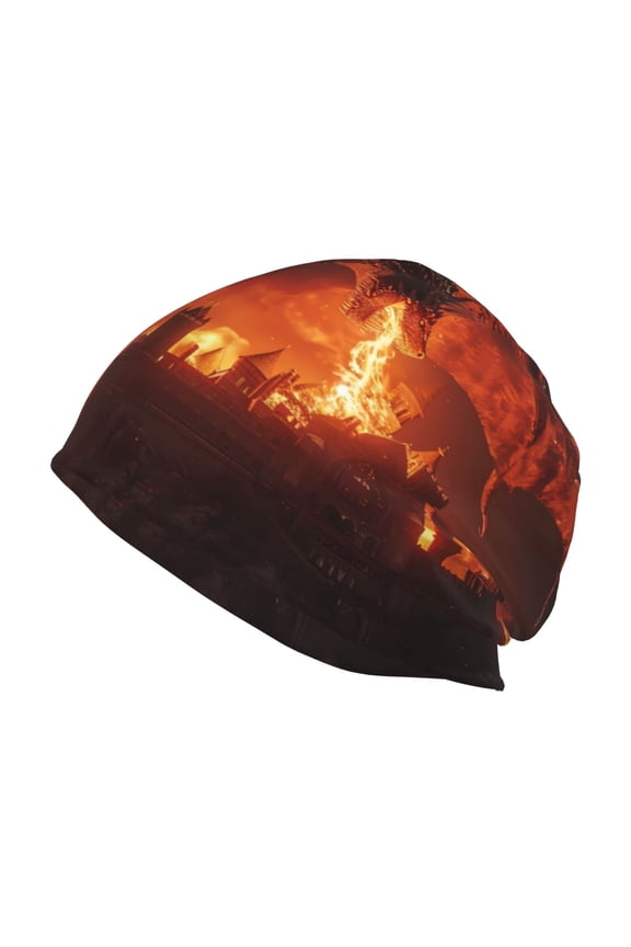 Fiery Dragons Castle Attack Print Winter Beanie Hat for Men & Women,Warm Knit Cap,Women Windproof Watch Hat,Knit Warm Unisex Beanie