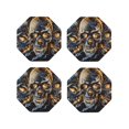 thumbnail image 1 of Fuzoiu Fiery Skull Trio Print Leather Coasters Set,Drink Coasters Set of 4,for Tabletop Protection, Durable PVC Coasters,Home Décor and Housewarming Gift-Octagon, 1 of 6