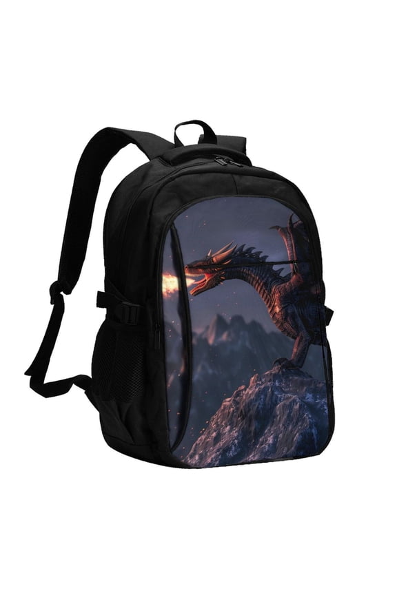 Fire Breathing Dragon Twilight Print USB Backpack with Charging Port,Laptop Backpack,Business Travel Durable Laptops Backpack, for School, Work, Travel & Outdoor Activities