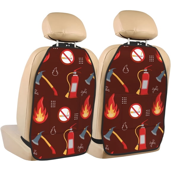 Fuzoiu Fire Extinguisher Print 2 Pack Kick Mat Back Seat Protector With 3 Storage Pockets, Universal Car Seat Back Organizer For Kids Pets, Waterproof Backseat Protector For Most Car