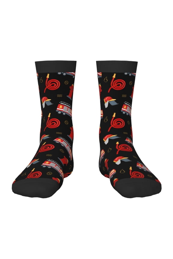 Fire Fighting Print Kids Socks For Boys Girls,Grip Crew Socks with Non Slip,Lightweight Stretch Crew Socks,Toddlers Crew Boot Socks