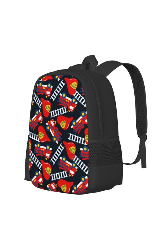Fire Rescue With Red Helmet And Truck Print Large Capacity Backpack,Travel Backpack,Laptop Bag,College School Rucksack Bag,for School, Travel & Outdoor Activities